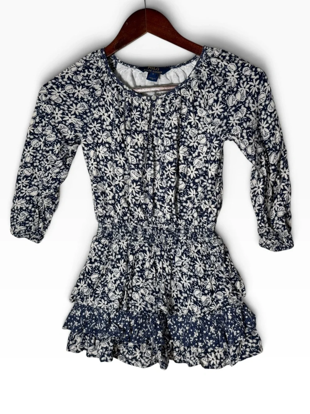 Polo Ralph Lauren Kids Girls Blue White Floral Smocked Dress Size 5